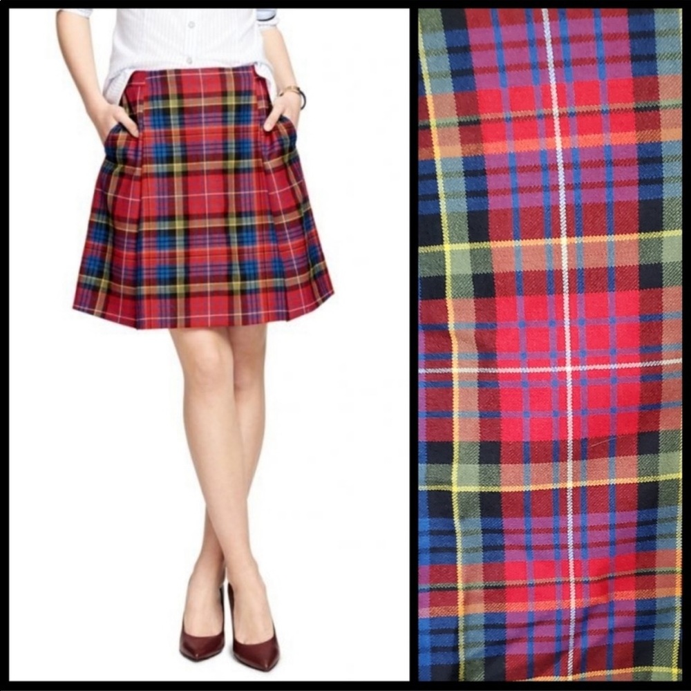 BROOKS BROTHERS Red Fleece Wool Tartan A Line Skirt sz 4